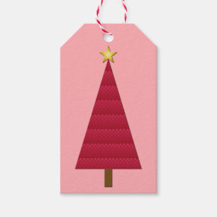 Tief roter Damast, moderner Weihnachtsbaum Geschenkanhänger