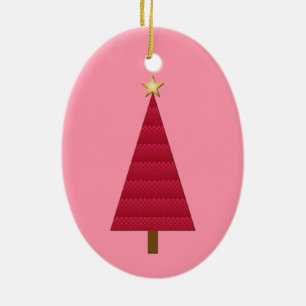 Tief roter Damast, moderner Weihnachtsbaum Keramik Ornament