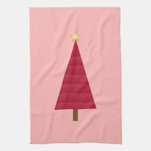 Tief roter Damast, moderner Weihnachtsbaum Küchentuch