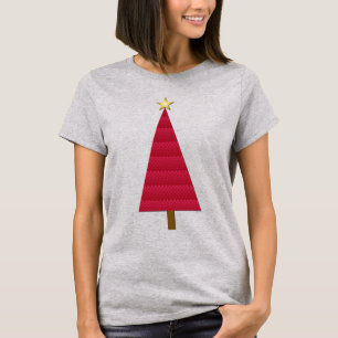 Tief roter Damast, moderner Weihnachtsbaum T-Shirt