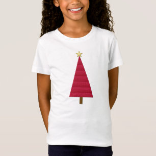 Tief roter Damast, moderner Weihnachtsbaum T-Shirt