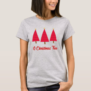 Tief roter Damast, moderner Weihnachtsbaum T-Shirt