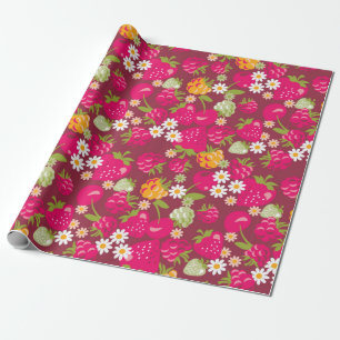 Tief rotes, nahtloses Beerenmuster Geschenkpapier
