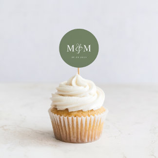 Tief-Sage-Grüne Monogramm-Hochzeitsskalender Umsch Runder Aufkleber