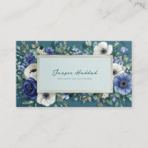 Tief Türkisblaue Florale Goldene Rahmen Aquarellma