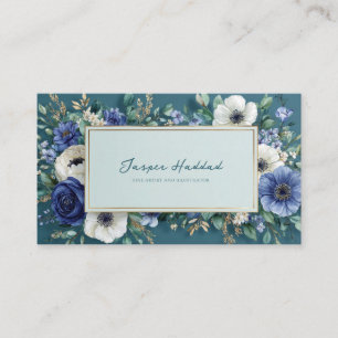 Tief Türkisblaue Florale Goldene Rahmen Aquarellma Visitenkarte