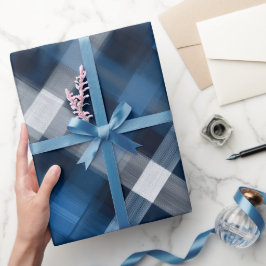 Tiefblau Grau Ozean Schiefer Karomuster Geschenkpapier