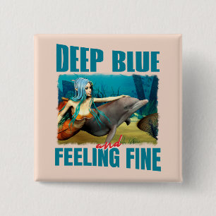 Tiefblau und die Meerjungfrau-Delfin-Kunst fühlt s Button