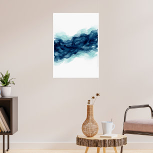 Tiefblaue Aquarell-Ozeanwelle Texturiert Abstrakt Poster