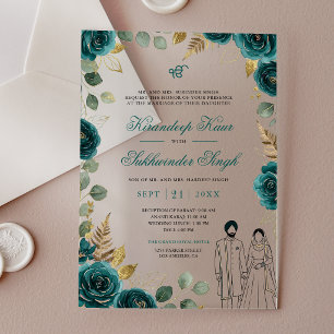 Tiefblaue Aquarell-Rosen Florale Sikh-Hochzeit Acryleinladungen