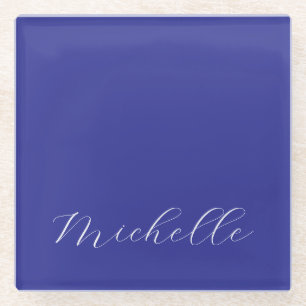 Tiefblaue Farbe Schlichte Moderne Eigene Name Kall Glasuntersetzer