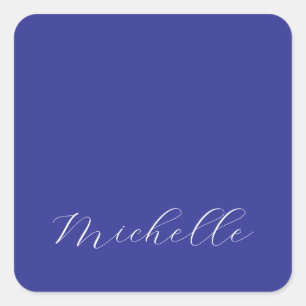 Tiefblaue Farbe Schlichte Moderne Eigener Name Kal Quadratischer Aufkleber