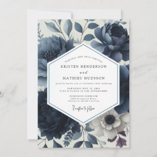 Tiefblaue florale Eleganz Hochzeit Einladung