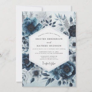 Tiefblaue florale Launen Hochzeit Einladung
