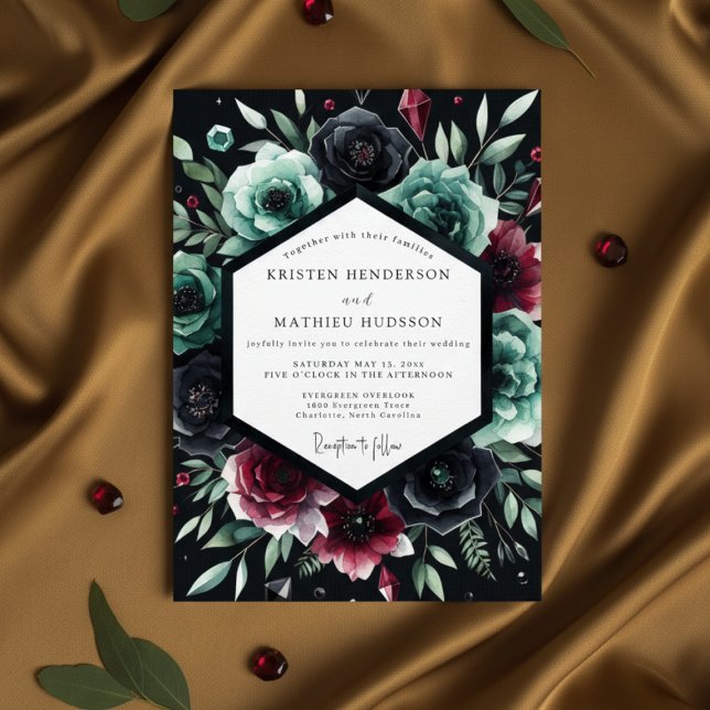 Tiefblaue Florale Romanze-Hochzeit Einladung (Von Creator hochgeladen)