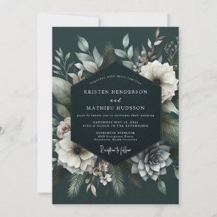 Tiefblaue florale Verzauberung Hochzeit Einladung