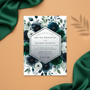 Tiefblaue Florale Verzauberung Hochzeit Einladung
