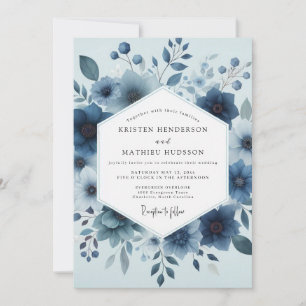 Tiefblaue florale Whimsy-Hochzeit Einladung