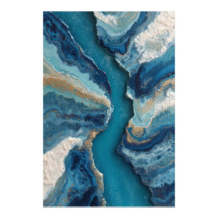 Tiefblaue Goldader Ozean Abstrakt Fotodruck