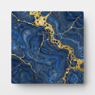 Tiefblaue goldene Adern Abstract Fotoplatte