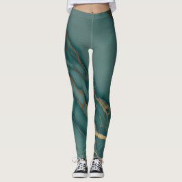 Tiefblaue Marmor + Goldadern Luxus Fit Handgenäht Leggings