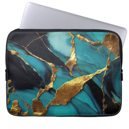 Tiefblaue Marmor mit kräftigen goldenen Adern Laptopschutzhülle