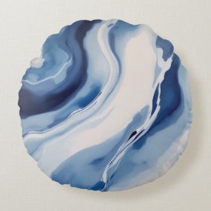 Tiefblaue Marmorierung Rundes Kissen