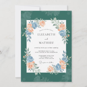 Tiefblaue Romantische Botanische Hochzeit Einladung
