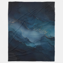 Tiefblaue Teal-Gold-Ozean-Abstraktion Fleecedecke