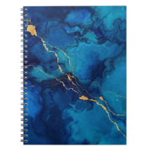 Tiefblaue Tinten-Marmor-Notizbuch mit goldenen Fli