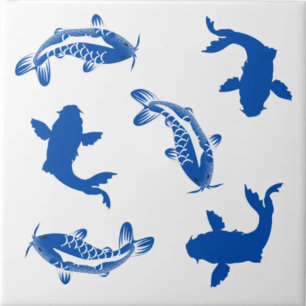 Tiefblaue und weiße japanische Vintage-Koi-Fische Fliese