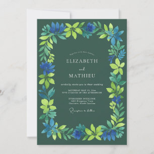 Tiefblaue üppige Blütenhochzeit Einladung