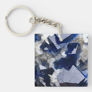 Tiefblauer Fluorit & Calcit Mineralien-Fotografie Schlüsselanhänger