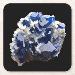 Tiefblauer Fluorit-Kristall Calcit Mineral Kunstwe Rechteckiger Pappuntersetzer