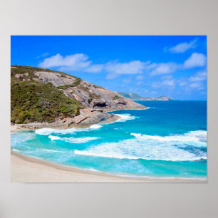 Tiefblauer Ozean Sanfte Wellen Felsen Fotografie Poster