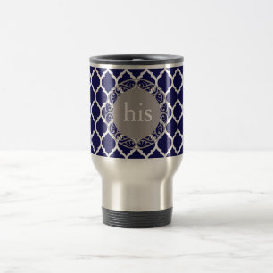 Tiefblaues marokkanisches Vierpass-Muster-Monogram Reisebecher