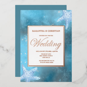 Tiefblaues Meer Hochzeit Real Foil Einladung