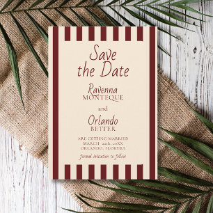 Tiefburgunderstreifen Retro-Minimalistische Hochze Save The Date