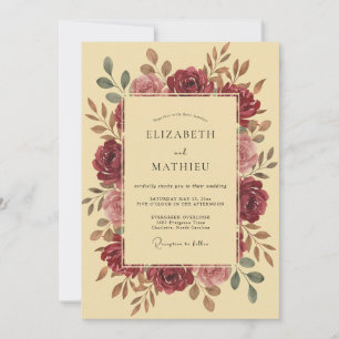 Tiefe Bordeaux-Kranz-Hochzeit Einladung