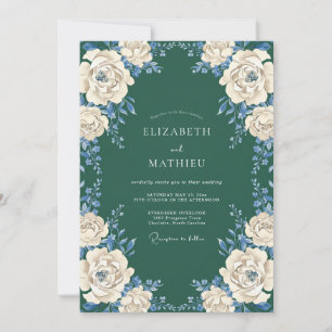 Tiefe Grüne Blumenkranz-Hochzeit Einladung