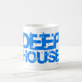 tiefe Hausmusik DJ höhlt oder blauer Entwurf der Kaffeetasse