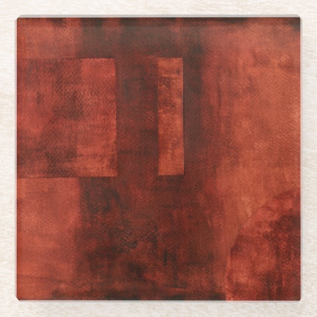 Tiefe hochrote Malerei mit geometrischen Formen Glasuntersetzer (Vorderseite)