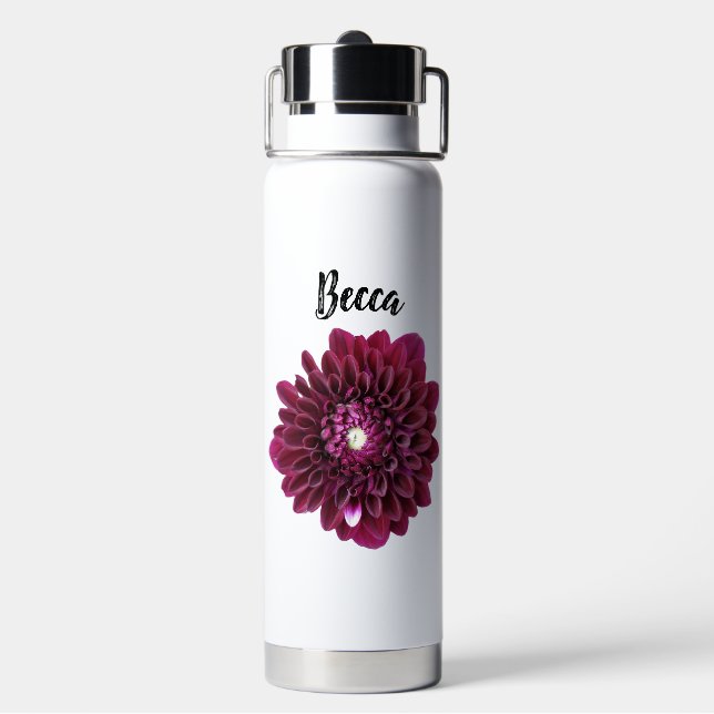 Tiefe Lila Dahlia-Blume Personalisiert Trinkflasche (Hinten)