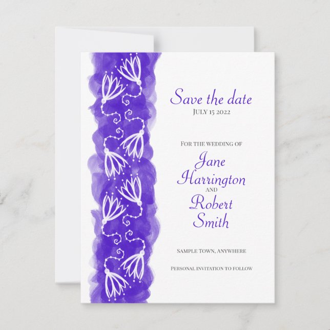 Tiefe Lila Save the Date Hochzeitskarte (Vorderseite)