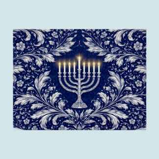 Tiefe Navy-Menora im William-Morris-Muster Postkarte