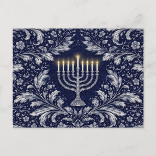 Tiefe Navy-Menora im William-Morris-Muster Postkarte