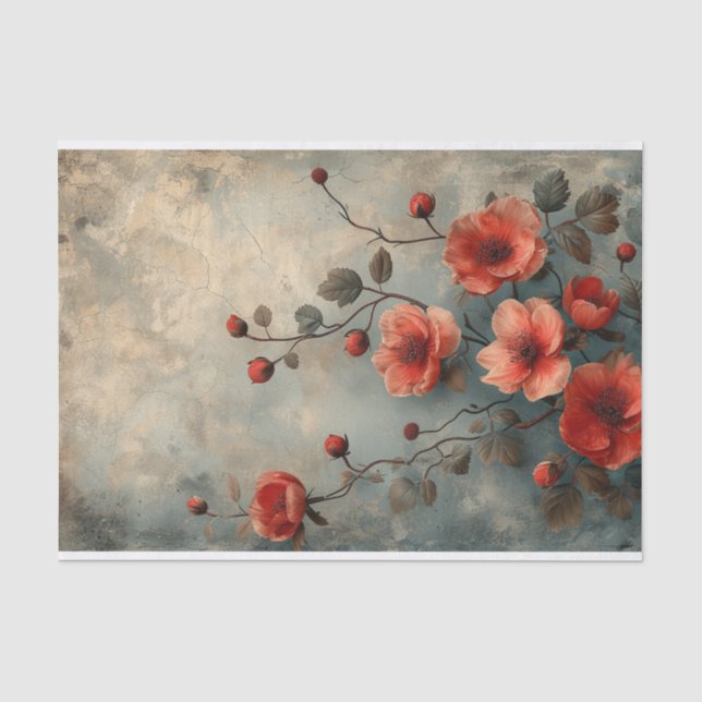 Tiefe Peach-Blume auf einem Not leidenden Hintergr Seidenpapier (Vorderseite)