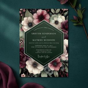 Tiefe Pflaumen-Blüten-Verzauberung Hochzeit Einladung