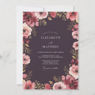 Tiefe Pflaumenblüten-Hochzeit Einladung
