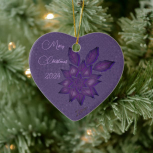 Tiefe Pflaumenstrohhalme mit Keramik-Poinsettie in Keramik Ornament